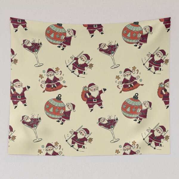 Item preview, Funny Vintage Santa Claus Pattern in Cream  Editorial Holiday designed and sold by Claudia S. Design.