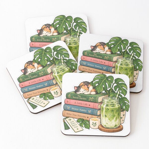 Item preview, Cozy Matcha Books and Cat Sticker – Cute Reading Nook Aesthetic designed and sold by JAY187VK.