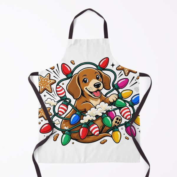 Item preview, Happy Christmas Dachshund Puppy Tangled in Retro Christmas Lights designed and sold by CraftyValley.