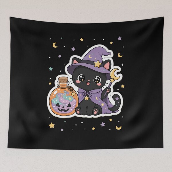 Item preview, Cute Witch Cat with Pumpkin Potion – Halloween Magic designed and sold by Artxotic Studio.
