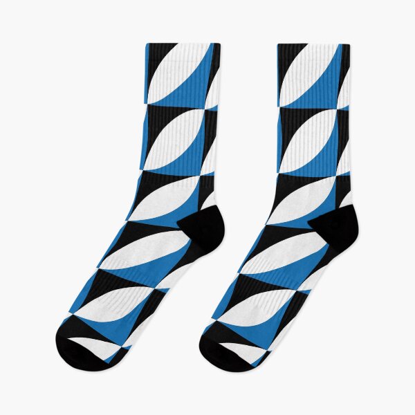 Item preview, Estampado geométrico abstracto con cuadrados y formas redondeadas, en azul, blanco y negro designed and sold by Sock Garden.