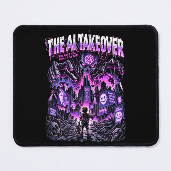 Item preview, The AI Takeover – Neon Robot Apocalypse Dystopian Horror designed and sold by SidTastic .
