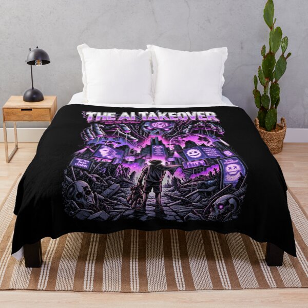 Item preview, The AI Takeover – Neon Robot Apocalypse Dystopian Horror designed and sold by SidTastic .
