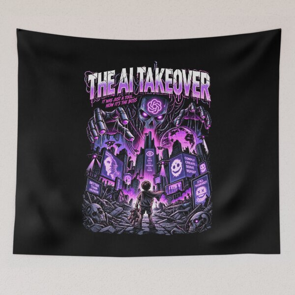 Item preview, The AI Takeover – Neon Robot Apocalypse Dystopian Horror designed and sold by SidTastic .