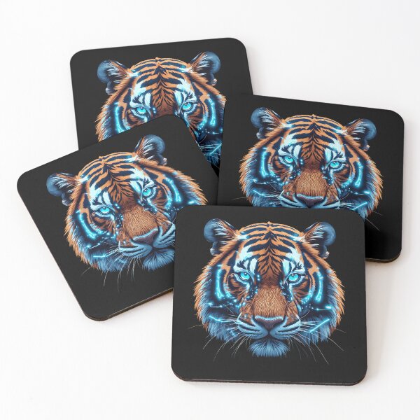 Item preview, Cybernetic Tiger Neon Blue and Copper designed and sold by Cyber Gold Studio.