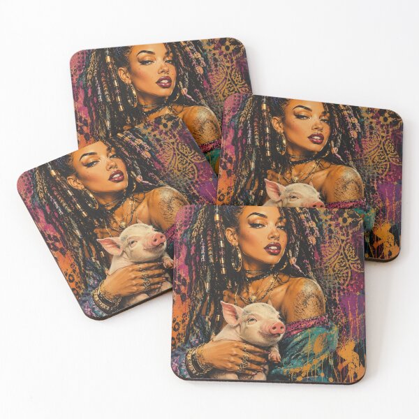 Item preview, Urban Woman with Piglet – Colorful Graffiti Portrait designed and sold by EwelinaBa.