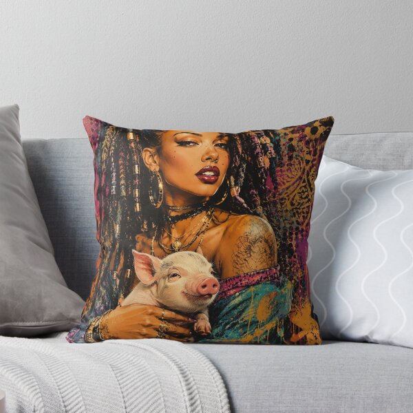 Item preview, Urban Woman with Piglet – Colorful Graffiti Portrait designed and sold by EwelinaBa.