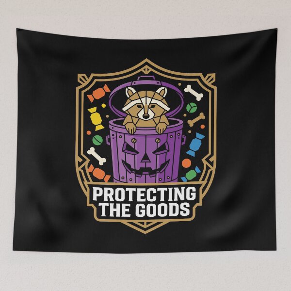 Item preview, Protecting The Goods Raccoon Halloween Geometric Emblem Art designed and sold by ZUMERI.
