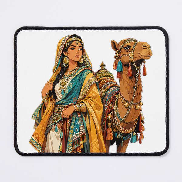 Item preview, Arabian Woman and Decorated Camel – Oriental Desert Travel Art designed and sold by Nubian Style.