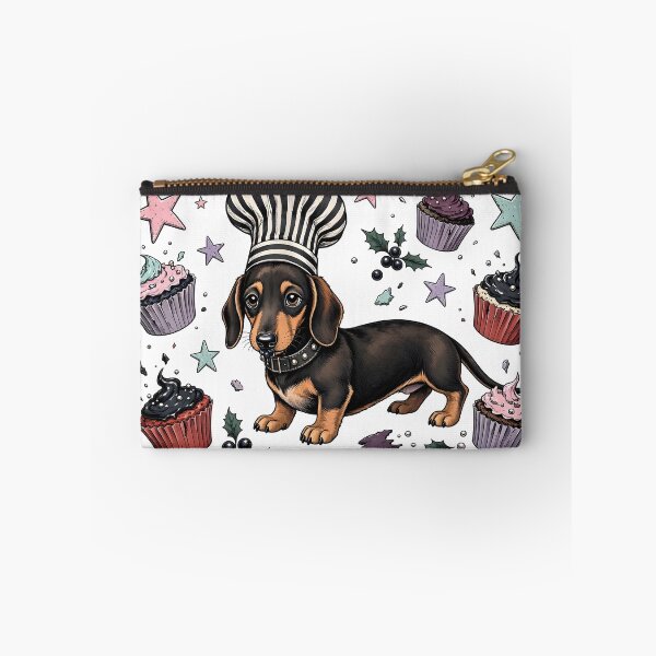 Item preview, Black and Tan Dachshund Goth Chef with Spooky Cupcakes designed and sold by CraftyValley.