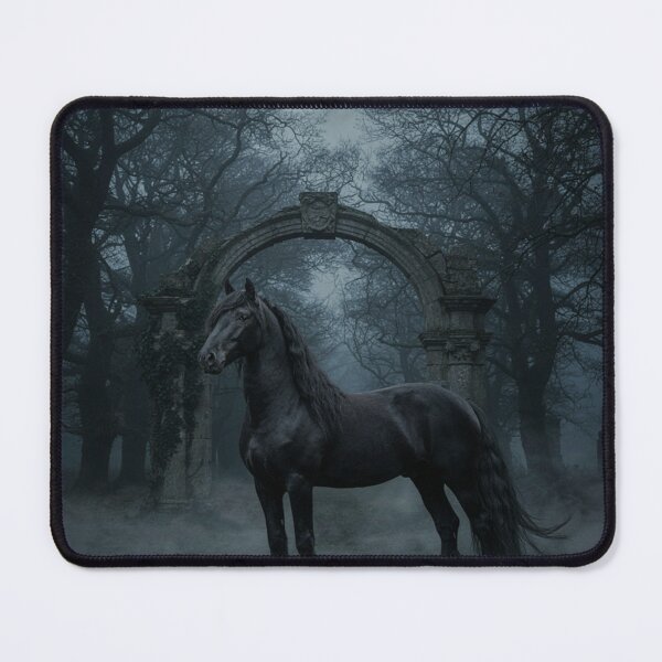 Item preview, Majestic Black Friesian Horse in a Gothic Forest designed and sold by JanjjaSoulInk.