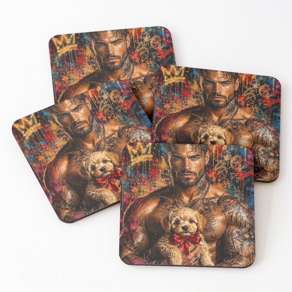 Item preview, Tattooed Man with Cute Puppy – Colorful Urban Street Art designed and sold by EwelinaBa.