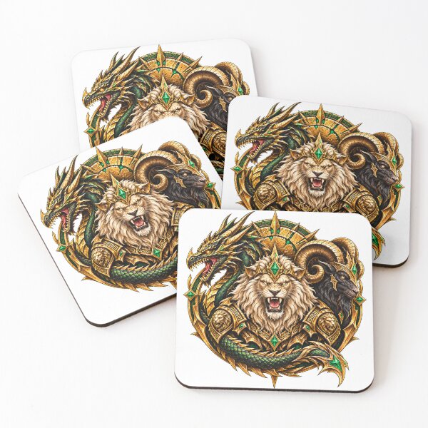 Item preview, Golden Mythic Beast Crest – Dragon Lion Ram Fantasy designed and sold by Mytology Monsters.