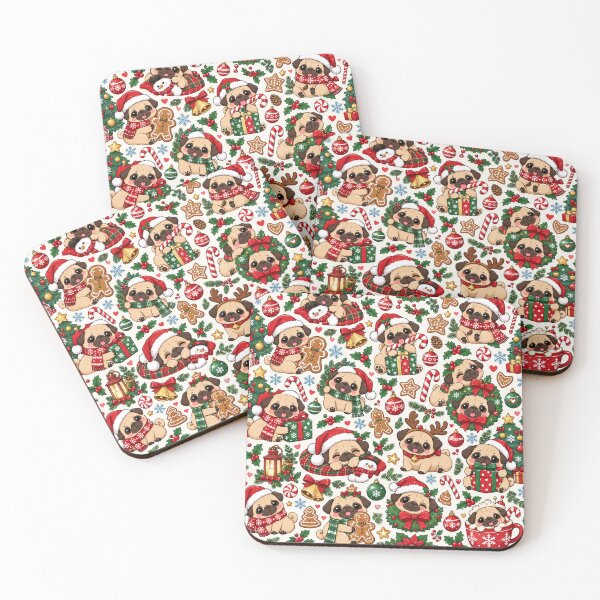 Item preview, Cute Christmas Pug Pattern – Festive Holiday Pugs designed and sold by Flower Magic .