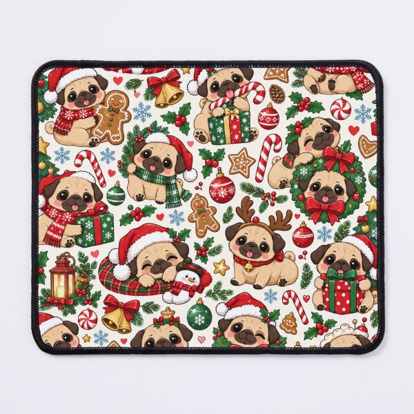 Item preview, Cute Christmas Pug Pattern – Festive Holiday Pugs designed and sold by Flower Magic .