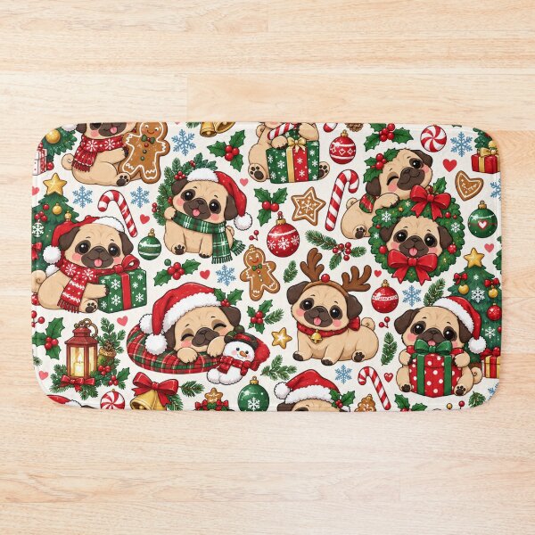 Item preview, Cute Christmas Pug Pattern – Festive Holiday Pugs designed and sold by Flower Magic .