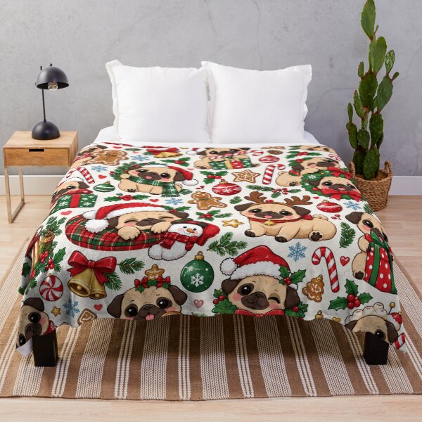 Item preview, Cute Christmas Pug Pattern – Festive Holiday Pugs designed and sold by Flower Magic .