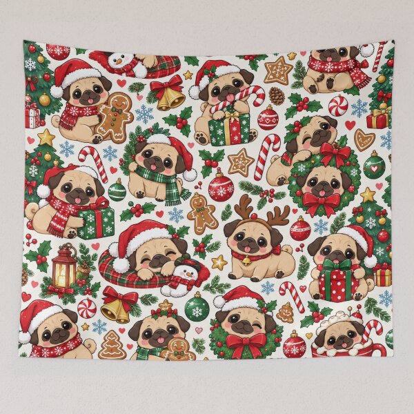 Item preview, Cute Christmas Pug Pattern – Festive Holiday Pugs designed and sold by Flower Magic .