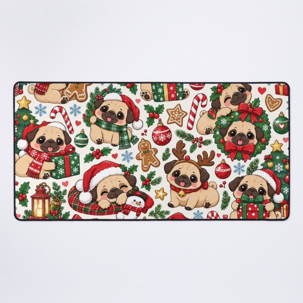 Item preview, Cute Christmas Pug Pattern – Festive Holiday Pugs designed and sold by Flower Magic .
