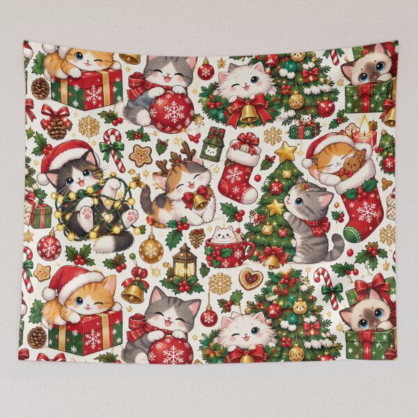 Item preview, Cute Christmas Cat Pattern – Festive Holiday Kittens designed and sold by Flower Magic .