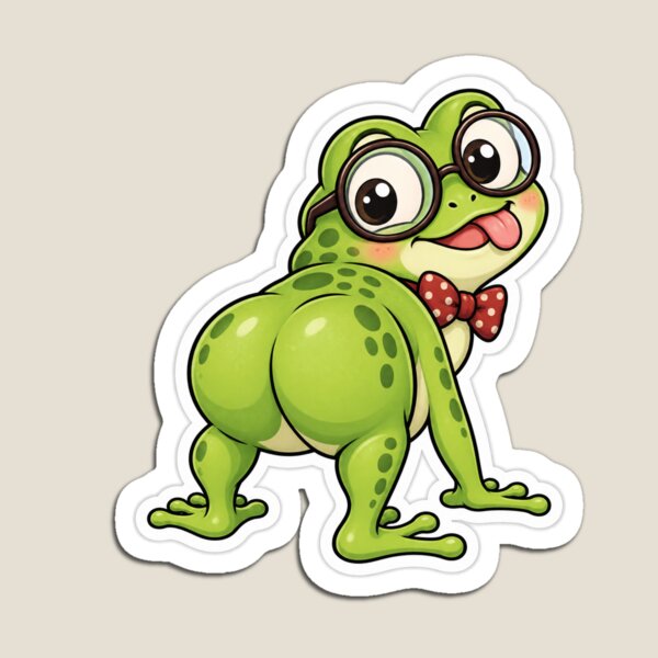 Artikelvorschau, Froschhintern lustiger Nerd entworfen und verkauft von CustomStickerAI.