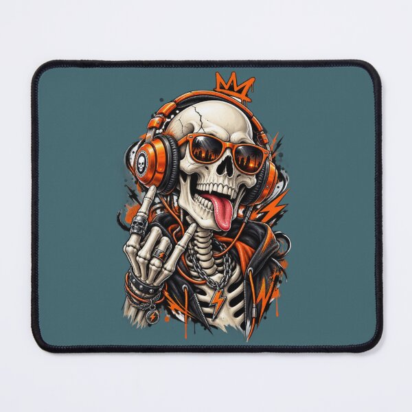 Item preview, Rockstar Skeleton Skull with Headphones – Orange Lightning Streetwear Design designed and sold by aloksahu123.