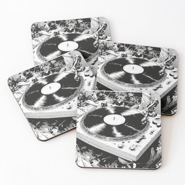 Item preview, Black and White Comic Style DJ Turntable Graphic designed and sold by HappyPrintCo.
