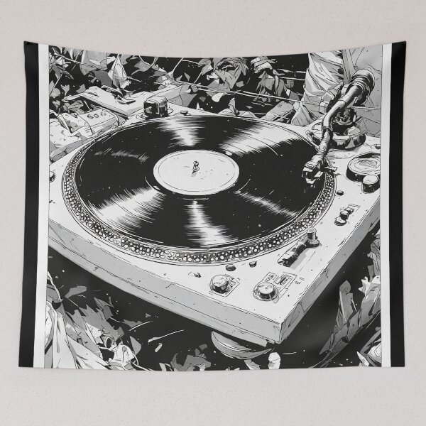Item preview, Black and White Comic Style DJ Turntable Graphic designed and sold by HappyPrintCo.