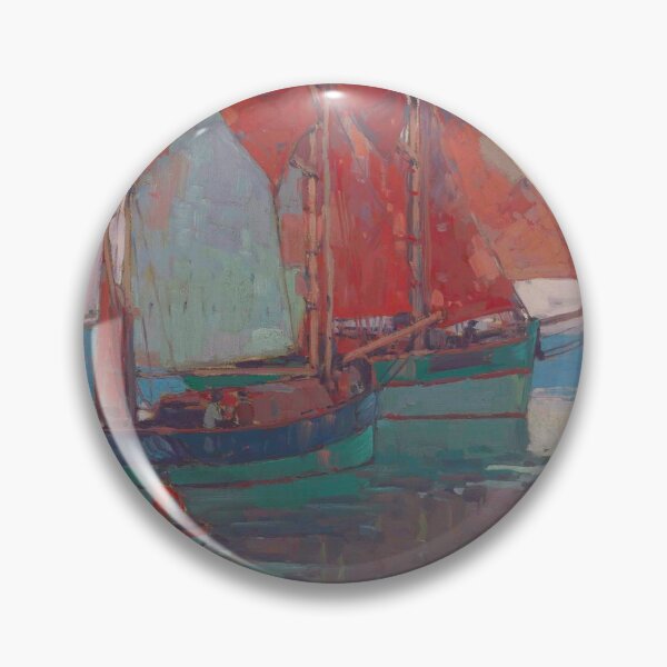 Item preview, Calm Sea (French Tuna Boats) nautical maritime red skies sailor's delight landscape painting by Edgar Alwin Payne designed and sold by Jéanpaul  Ferro.