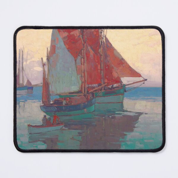Item preview, Calm Sea (French Tuna Boats) nautical maritime red skies sailor's delight landscape painting by Edgar Alwin Payne designed and sold by Jéanpaul Ferro.