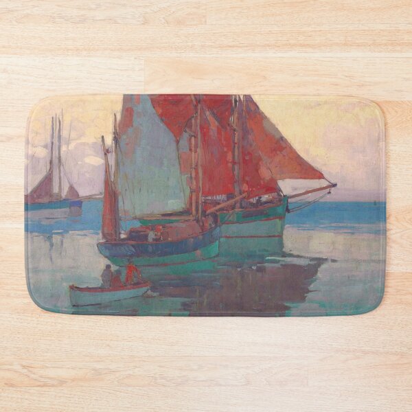 Item preview, Calm Sea (French Tuna Boats) nautical maritime red skies sailor's delight landscape painting by Edgar Alwin Payne designed and sold by Jéanpaul  Ferro.