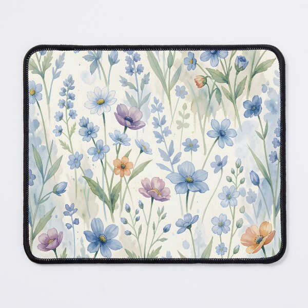 Item preview, Delicate Pastel Meadow Blue Watercolor Wildflowers Floral Pattern designed and sold by ZanyPaintbrush.