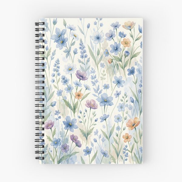 Item preview, Delicate Pastel Meadow Blue Watercolor Wildflowers Floral Pattern designed and sold by ZanyPaintbrush.