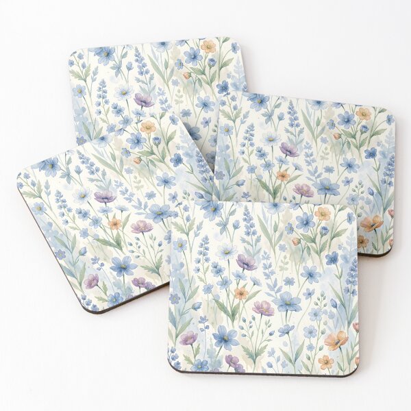 Item preview, Delicate Pastel Meadow Blue Watercolor Wildflowers Floral Pattern designed and sold by ZanyPaintbrush.