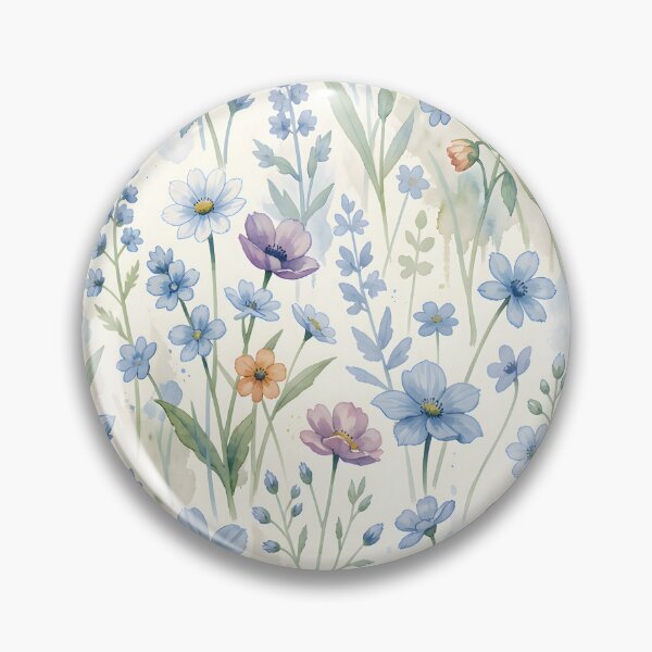 Item preview, Delicate Pastel Meadow Blue Watercolor Wildflowers Floral Pattern designed and sold by ZanyPaintbrush.