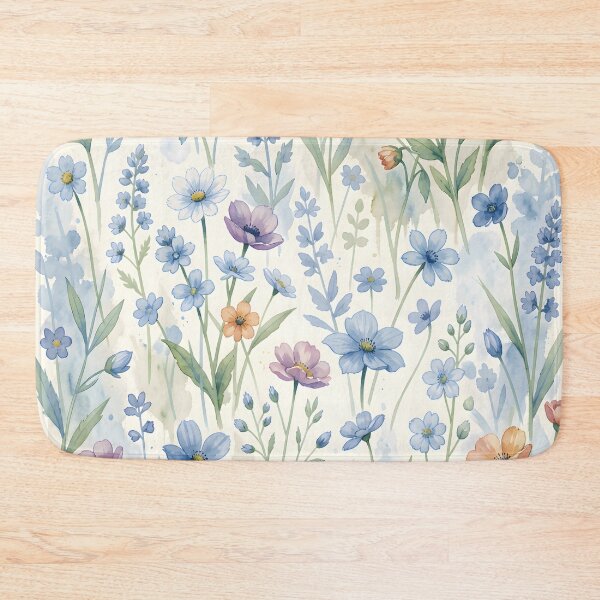 Item preview, Delicate Pastel Meadow Blue Watercolor Wildflowers Floral Pattern designed and sold by ZanyPaintbrush.
