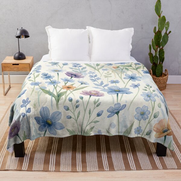Item preview, Delicate Pastel Meadow Blue Watercolor Wildflowers Floral Pattern designed and sold by ZanyPaintbrush.