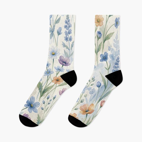 Item preview, Delicate Pastel Meadow Blue Watercolor Wildflowers Floral Pattern designed and sold by ZanyPaintbrush.