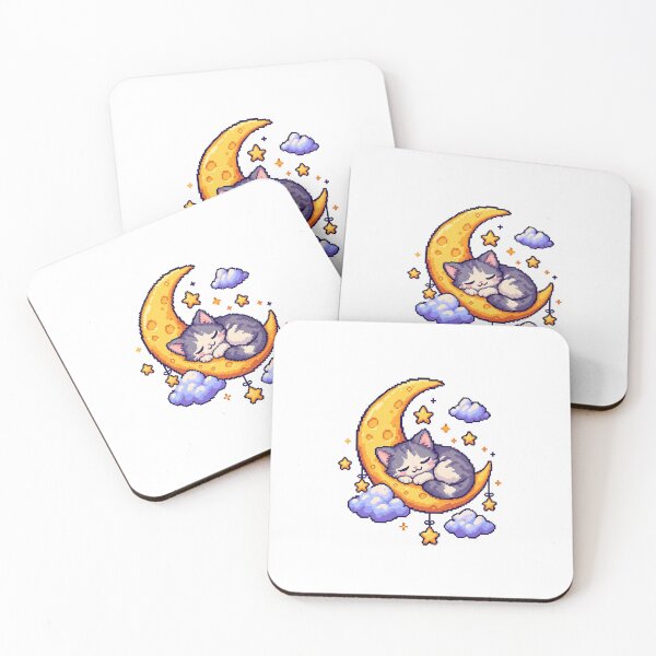 Item preview, Moonlight Dreamer – Cute Sleeping Cat Pixel Art designed and sold by Handmade--Heaven.