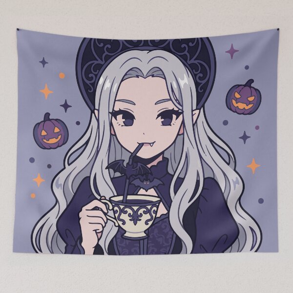 Item preview, Gothic Vampire Princess Drinking Tea - Cute Anime Spooky Aesthetic designed and sold by JEMAR Designs.