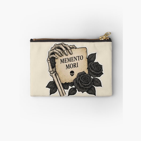 Item preview, Memento Mori Skeleton Hand Sticker | Gothic Tombstone with Black Roses Latin Quote designed and sold by MetaModel Editions.