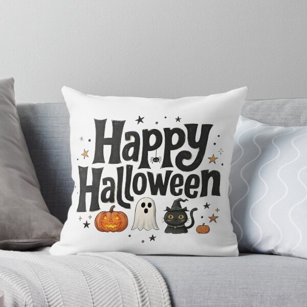 Item preview, Cute Happy Halloween Ghost Black Cat and Pumpkin designed and sold by stylishsketcher.