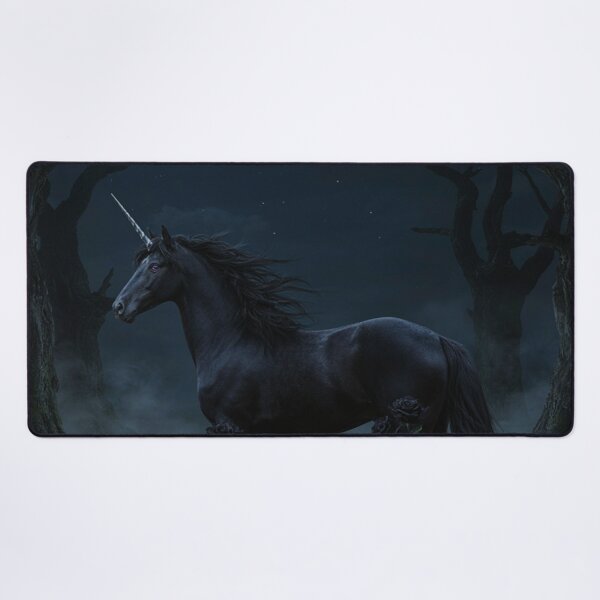 Item preview, Black Unicorn Beneath a Gothic Crescent Moon designed and sold by JanjjaSoulInk.