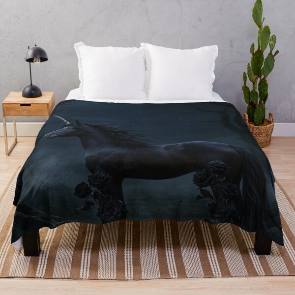 Item preview, Black Unicorn Beneath a Gothic Crescent Moon designed and sold by JanjjaSoulInk.