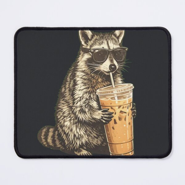 Item preview, exhausted raccoon drinking iced coffee designed and sold by ChristaMY.