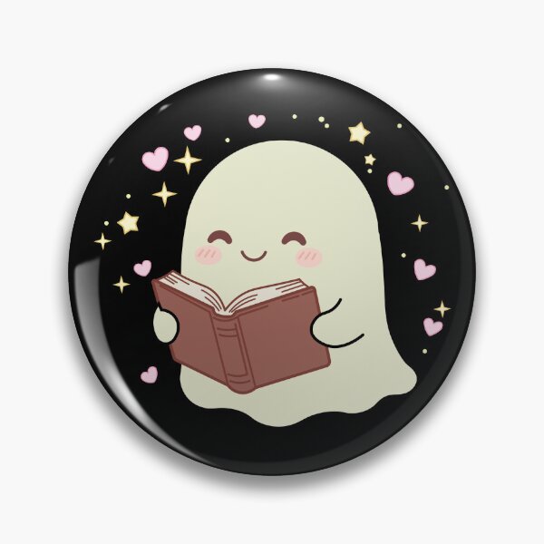 Item preview, Cute Kawaii Ghost Reading a Book Magic Stars Hearts designed and sold by Hallowed Artistry.