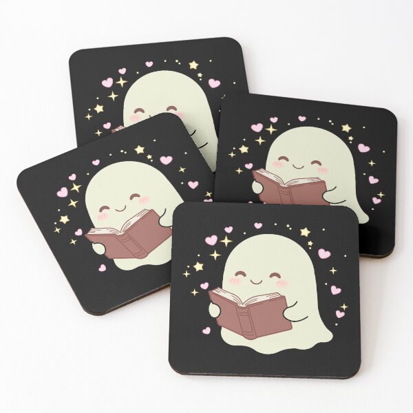 Item preview, Cute Kawaii Ghost Reading a Book Magic Stars Hearts designed and sold by Hallowed Artistry.