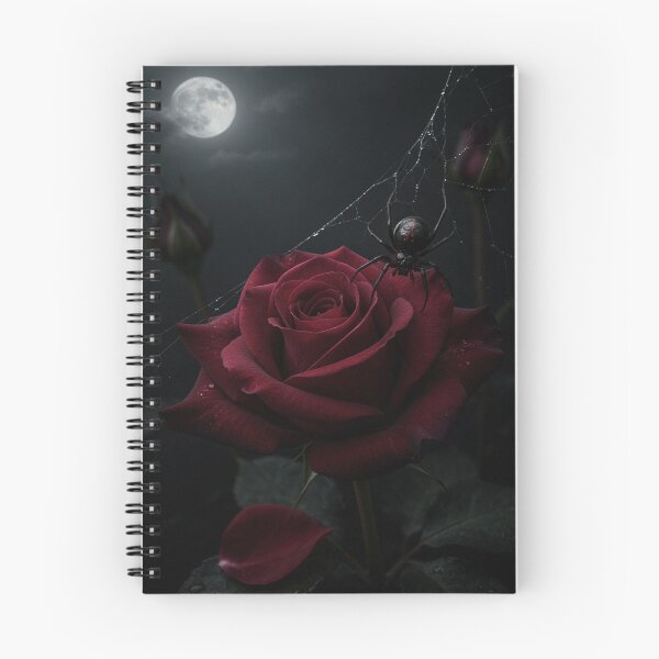 Item preview, Black Widow Spider on a Gothic Crimson Rose designed and sold by JanjjaSoulInk.