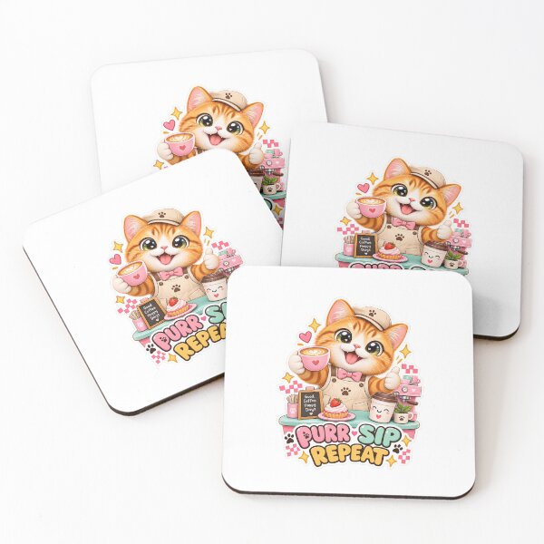 Item preview, Purr Sip Repeat – Cute Cat Barista Coffee Sticker designed and sold by Purr & Pixel Studio.
