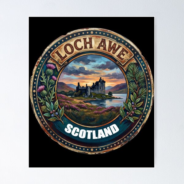 Artikelvorschau, Loch Awe und Kilchurn Castle – Schottische Highlands: Vintage-Reisen entworfen und verkauft von Loom on the Loch.